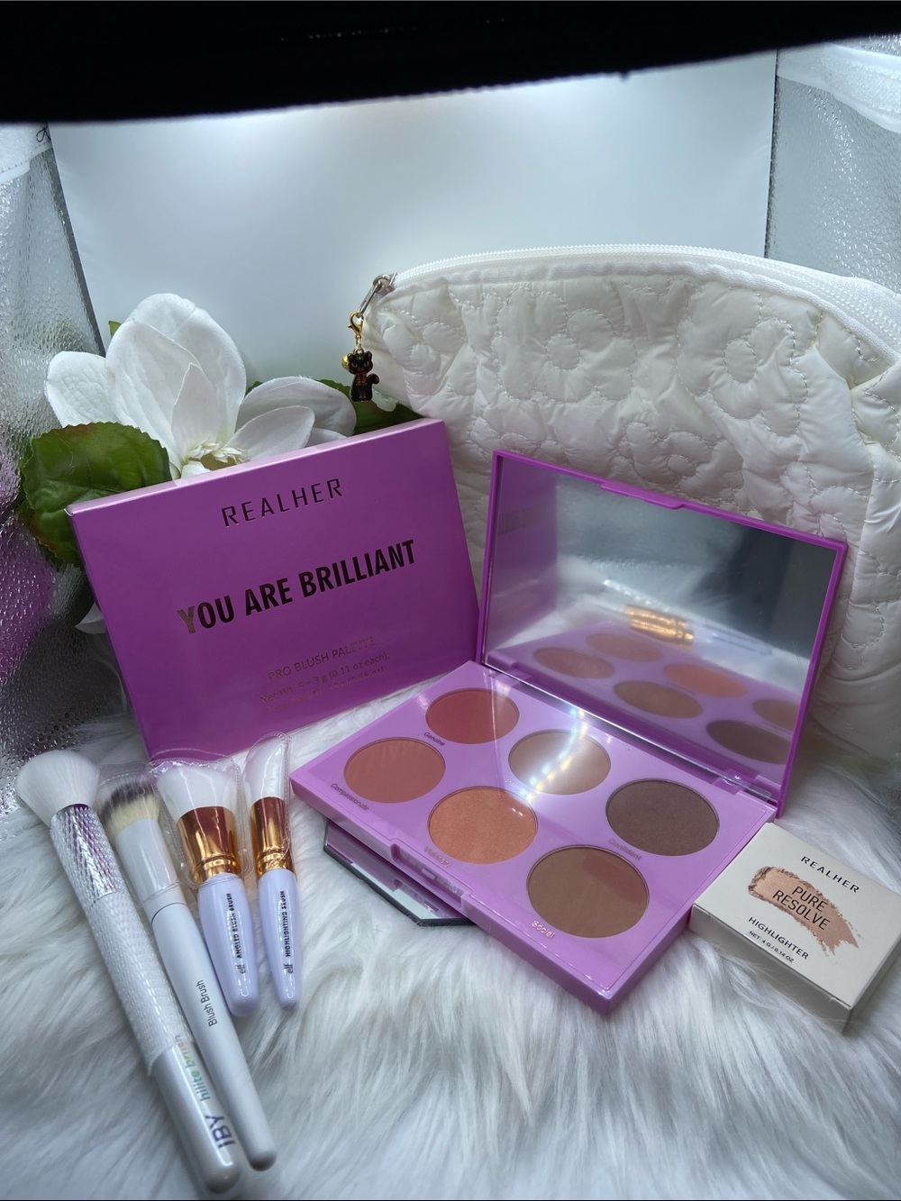 REALHER Blush Palette Bundle with Brushes and Cosmetic Pouch, $99 Retail